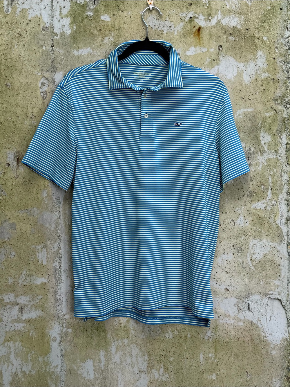 Vineyard Vines Sankaty Performance Striped Men's Polo, Teal & Green, XL